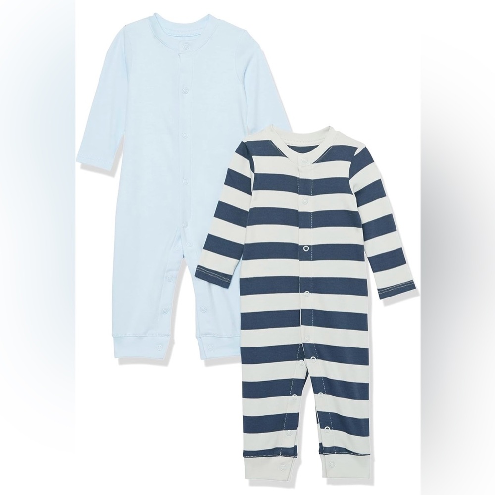 Amazon Aware Unisex Babies' Organic Cotton Footless Coverall, Pack of 2 blue
